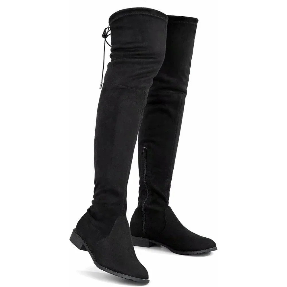 Women's Black-0.98 Inchs Polyurethane (PU) Over Knee High Warm Winter Long Boot